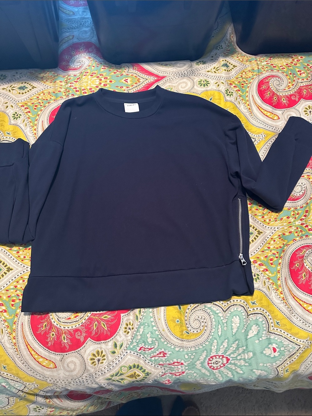 Varley Navy Crewneck Sweatshirt with Side Zip
